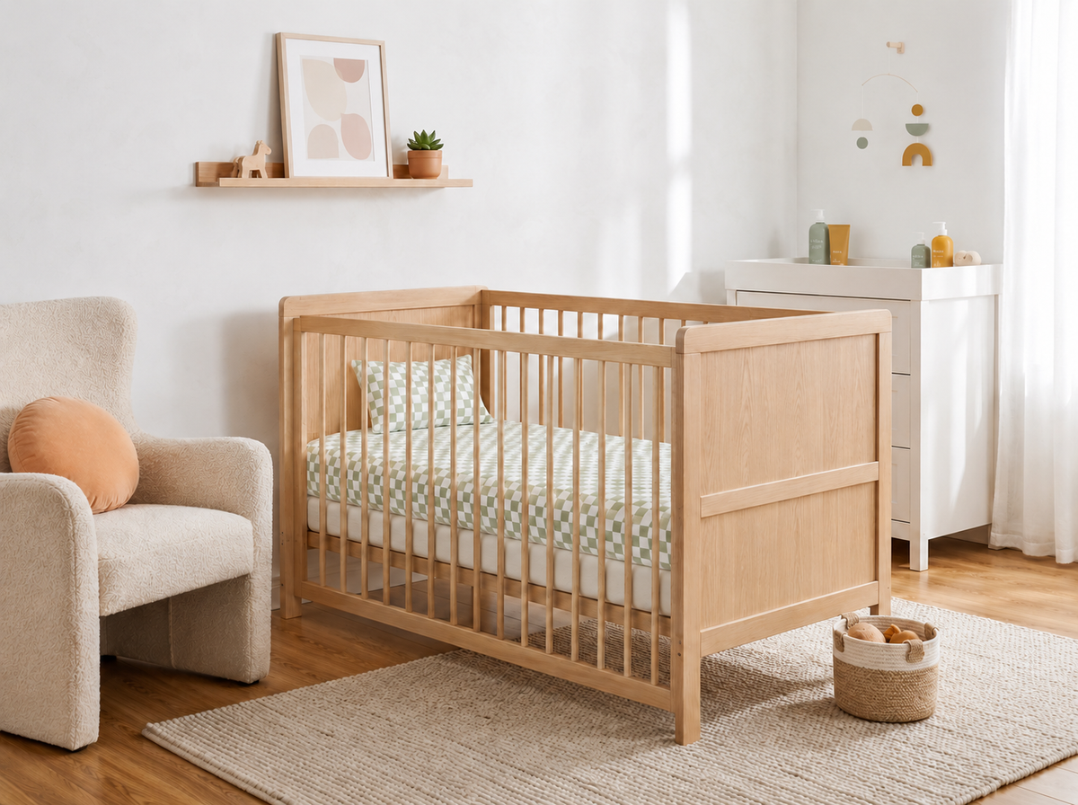 Junior fitted sheet and pillowcase set in sage green for crib