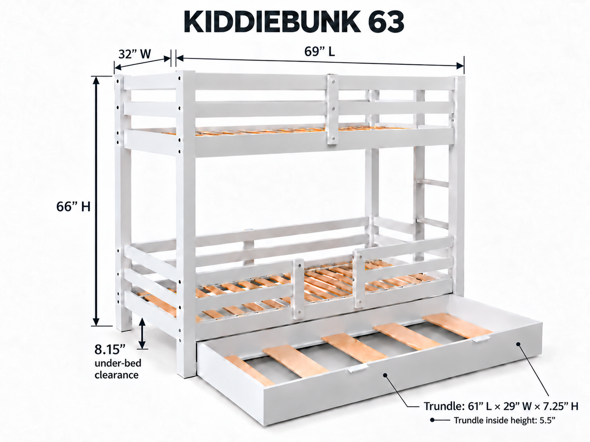 KIDDIEBUNK 63 Bunk Bed + Trundle