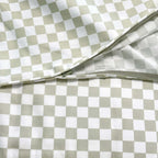 Sage Checker bedding set with duvet cover, fitted sheet, and pillowcase in soft green cotton