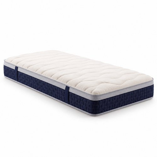 CloudRest mattress with cream wave-quilted top, navy sides and fabric handles